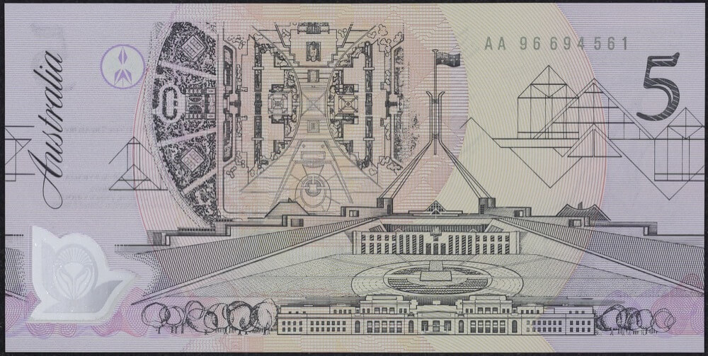 1992 $5 Note Fraser/Cole Pale Green Serials R214i Uncirculated product image