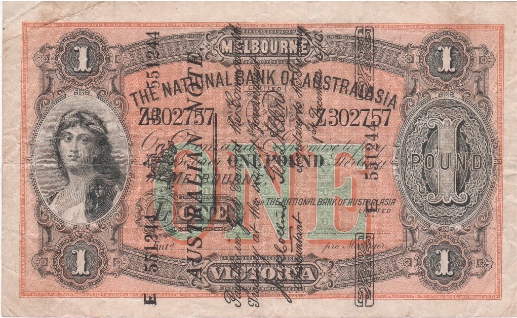 1910 Superscribed £1 Note National Bank of Australasia R#S50 about VF product image