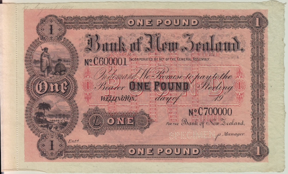 Bank of New Zealand 1907 Unissued 1 Pound Specimen Note Uncirculated product image