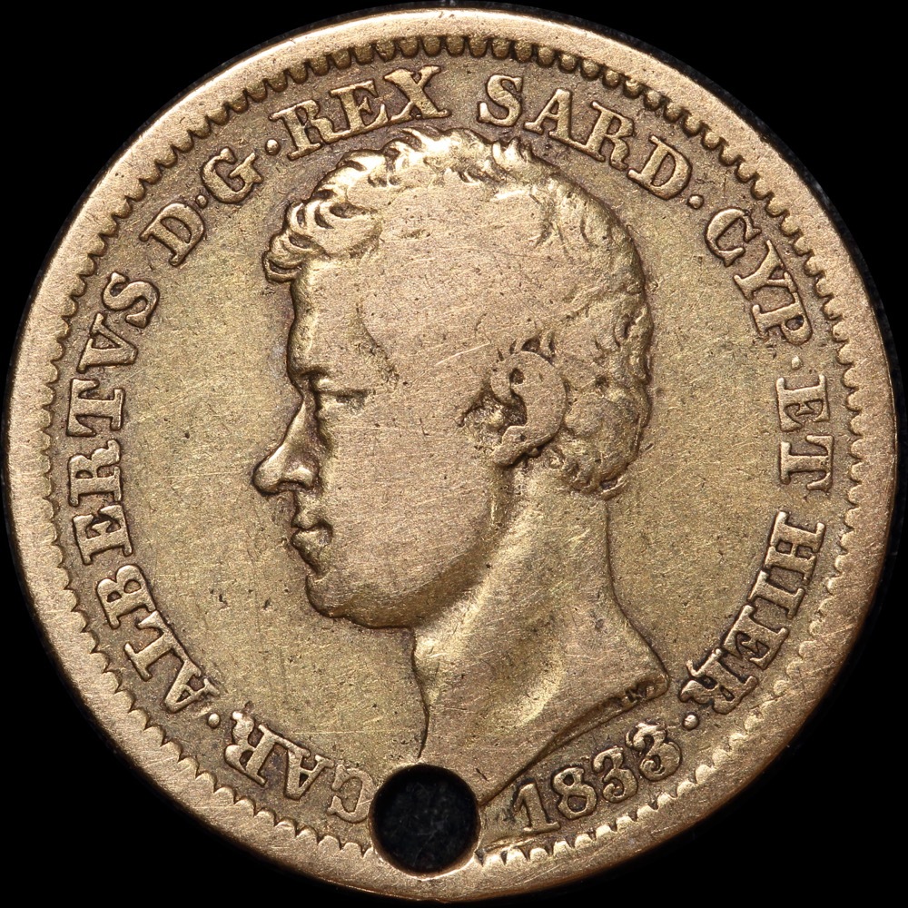 Italian States (Sardinia) 1833 Gold 10 Lire C# 114.1 Fine product image