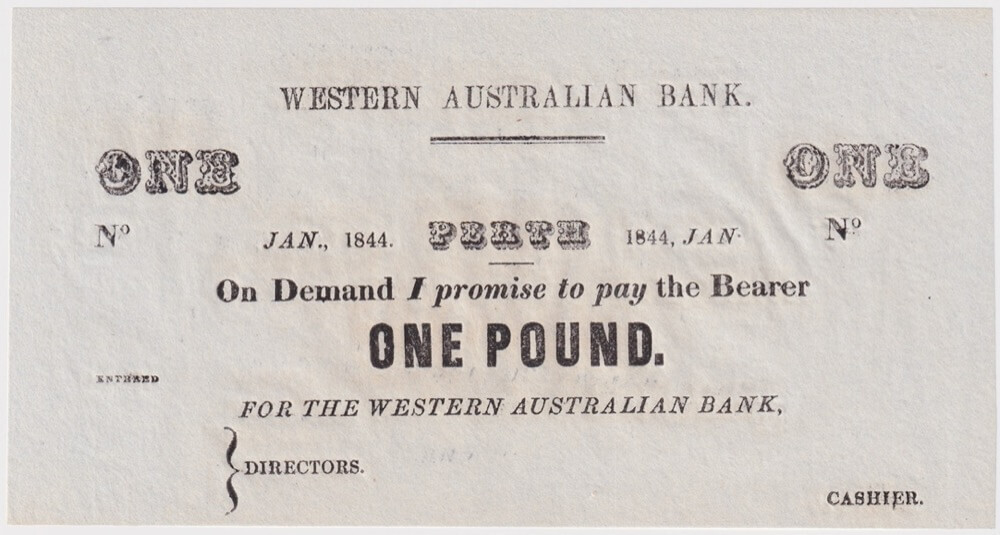 Western Australian Bank 1844 Unissued One Pound Uncirculated product image