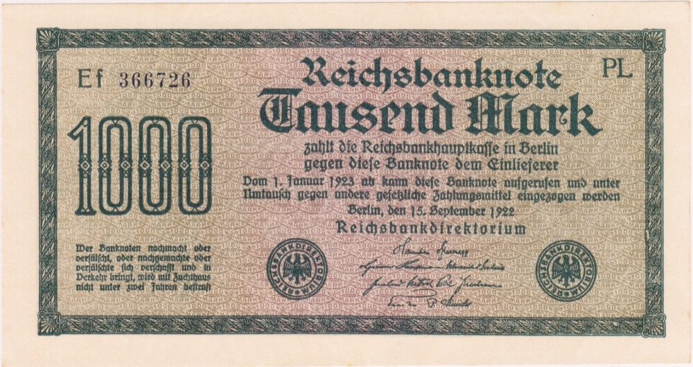 Germany (Imperial) 15.9.1922 1,000 Mark Pick#76b Uncirculated product image
