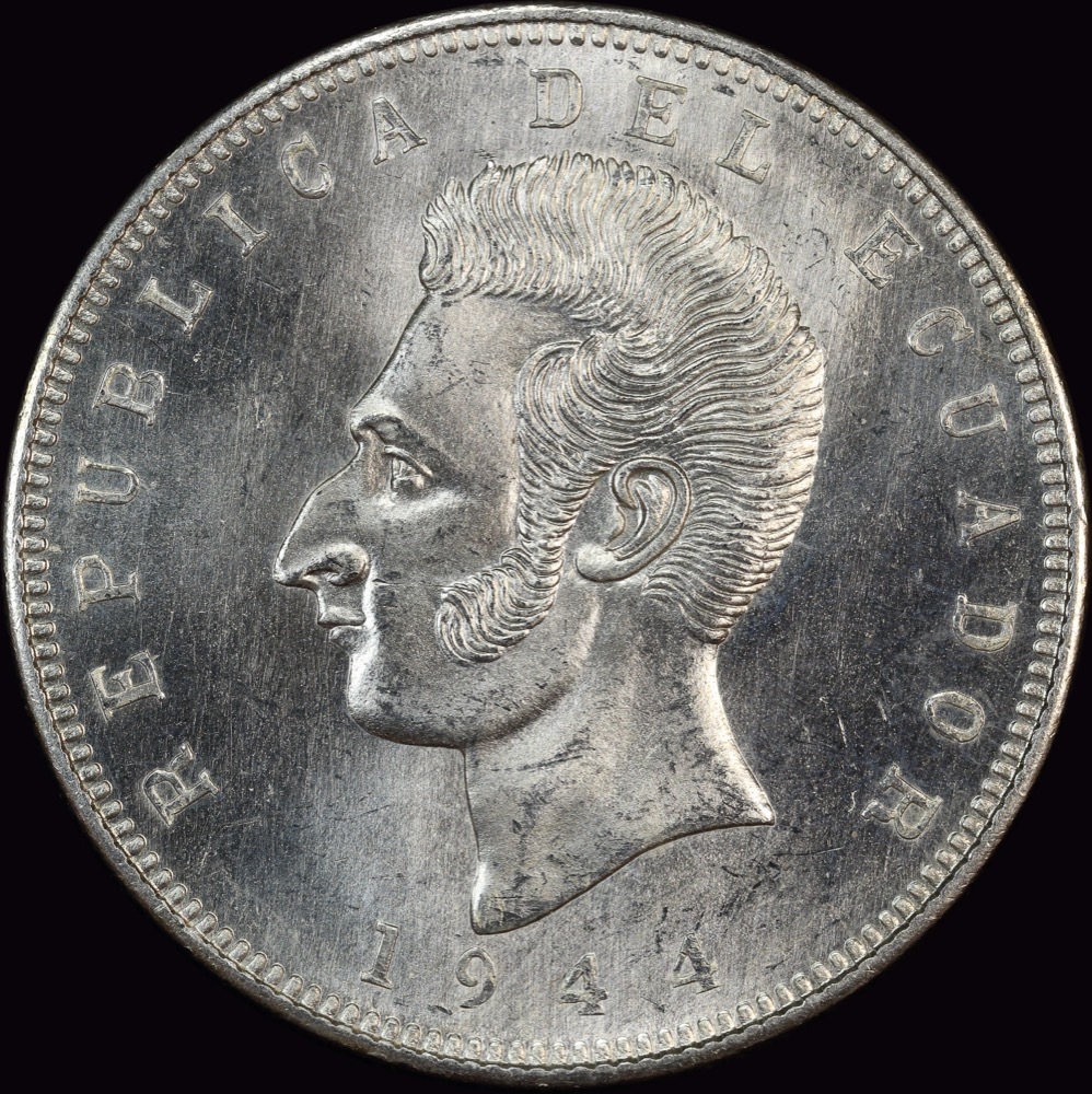 Ecuador 1944 Silver 5 Sucres KM#79 Gem Uncirculated product image