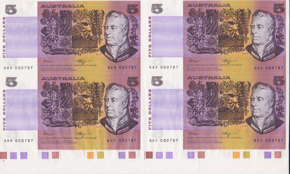 1990 Five Dollars Uncut Block of Four Fraser Higgins product image