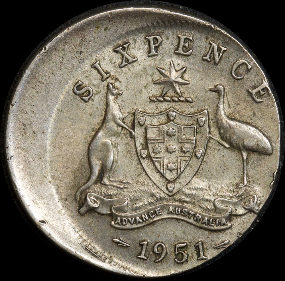 1951 Sixpence 3.25mm Offstrike Error good VF product image
