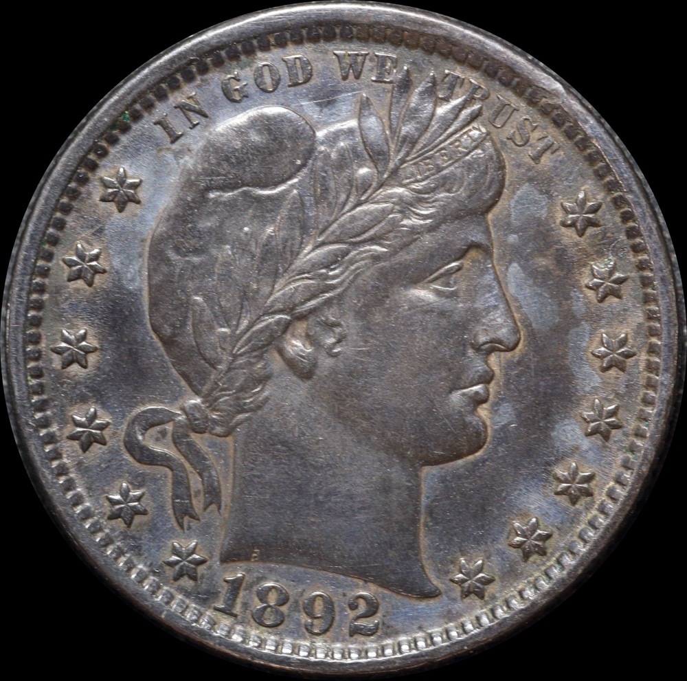 United States 1892 Silver Quarter - Barber good EF product image