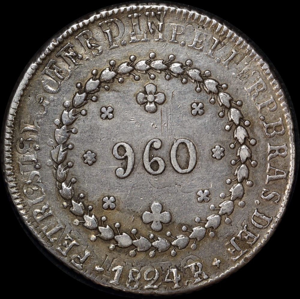 Brazil 1824-R Silver 960 Reis KM# 368.1 Very Fine product image