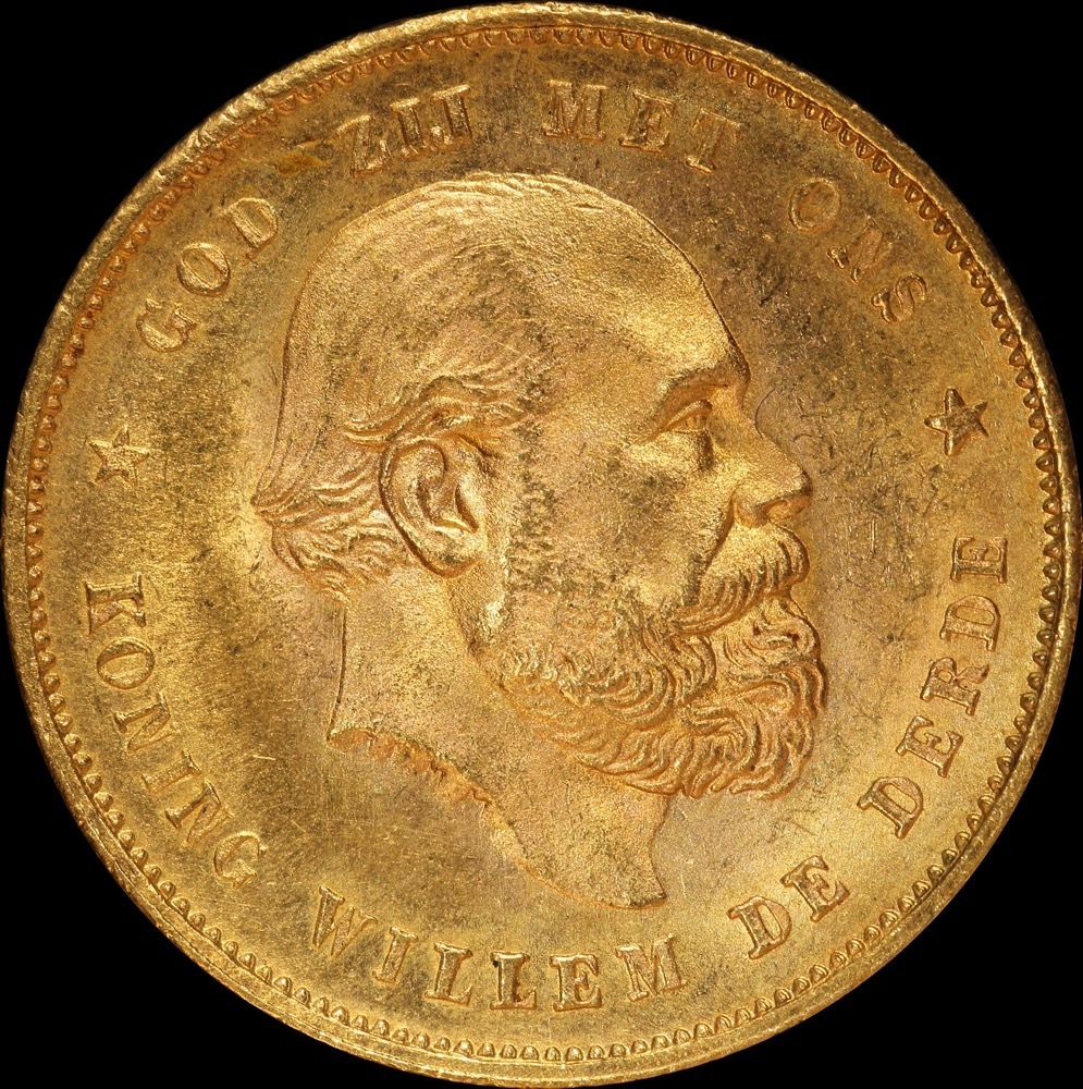 Netherlands 1877 Gold 10 Guilders KM# 106 Choice Uncirculated product image