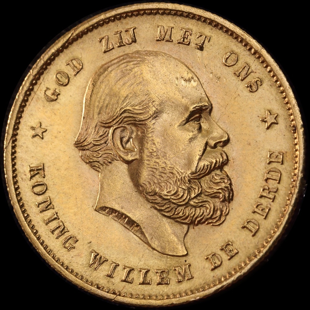 Netherlands 1889 Gold 10 Guilders KM# 106 Choice Uncirculated product image