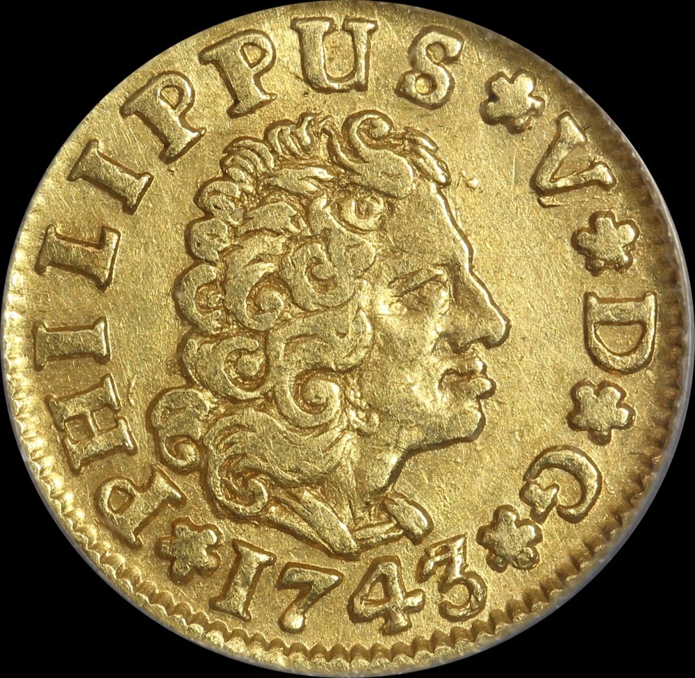 Spain 1743-S Gold 1/2 Escudo KM# 361.2 ANACS EF45 product image