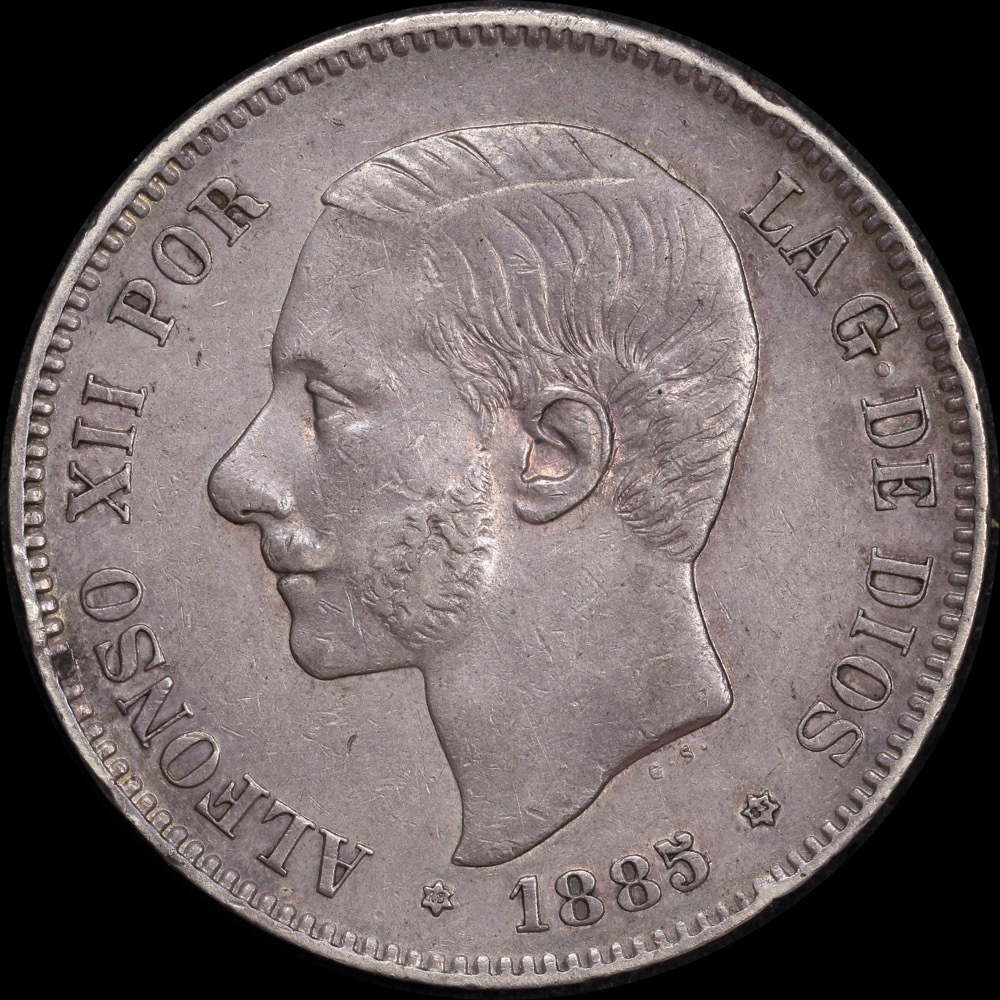 Spain 1885/85 Silver 5 Pesetas KM# 688 about EF product image