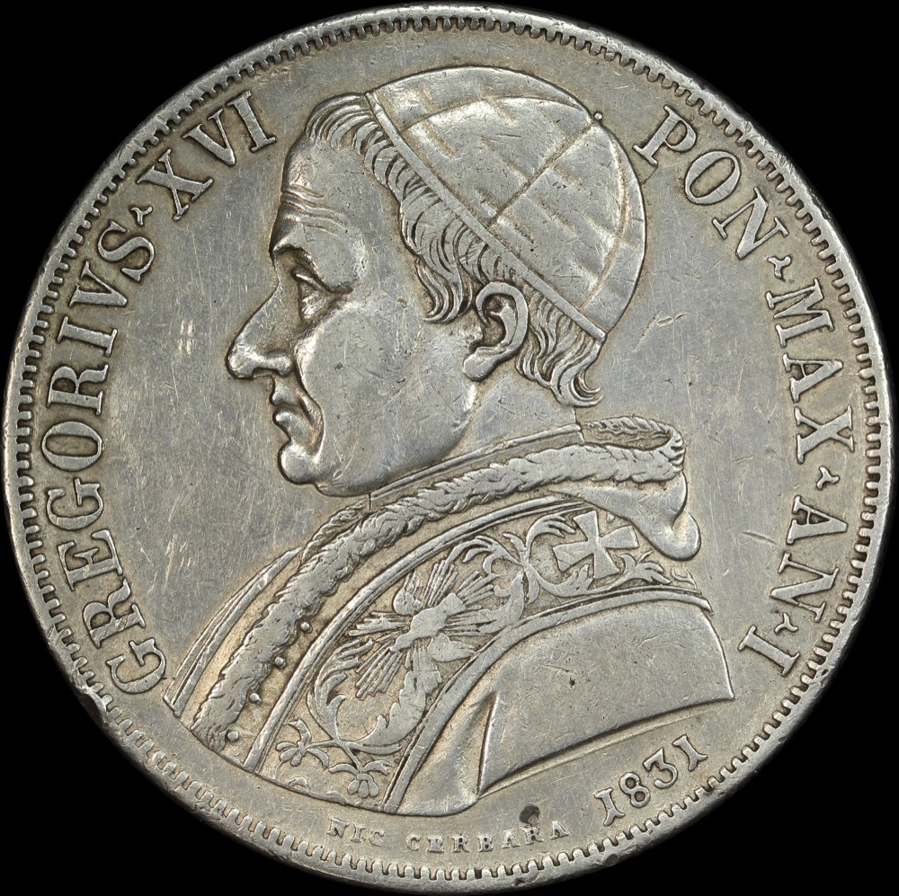 Italy (Papal States) 1831-IR Silver Scudo KM# 1315.1 good VF product image