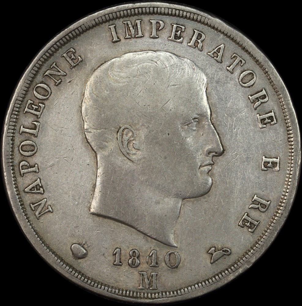 Italy (Kingdom of Napoleon) 1810-M Silver 5 Lire KM# 10.4 Very Fine product image