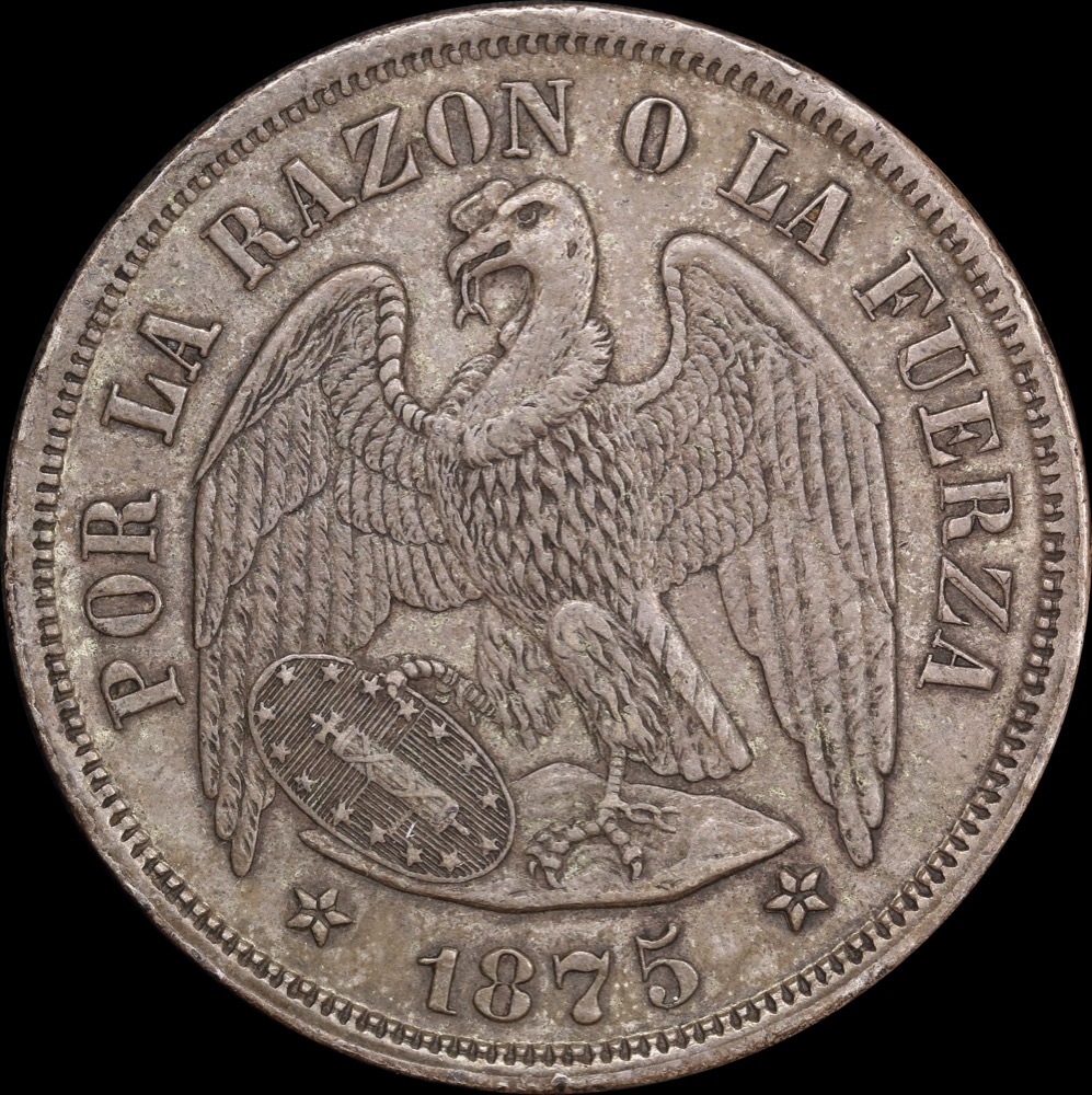 Chile 1875 Silver Peso KM# 142.1 Extremely Fine product image