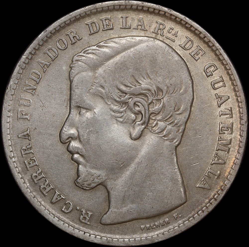 Guatemala 1870 Silver Peso KM# 190.1 good EF product image