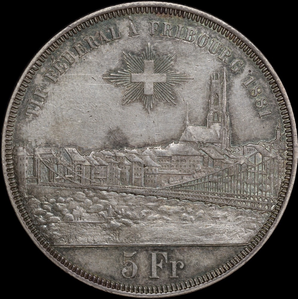 Switzerland 1881 Silver Shooting Thaler - Fribourg X# S15 good EF product image