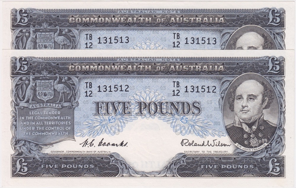 1954 Five Pound Consecutive Pair Coombs/Wilson R49 good EF product image