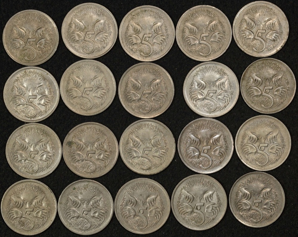 Bulk Lot of 20 * 1972 Five Cents 5c - Average Circulated Condition product image