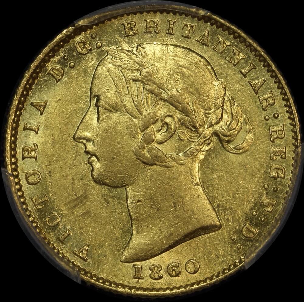 1860 Sydney Mint Type II Half Sovereign Overdate about Unc (PCGS AU58) product image