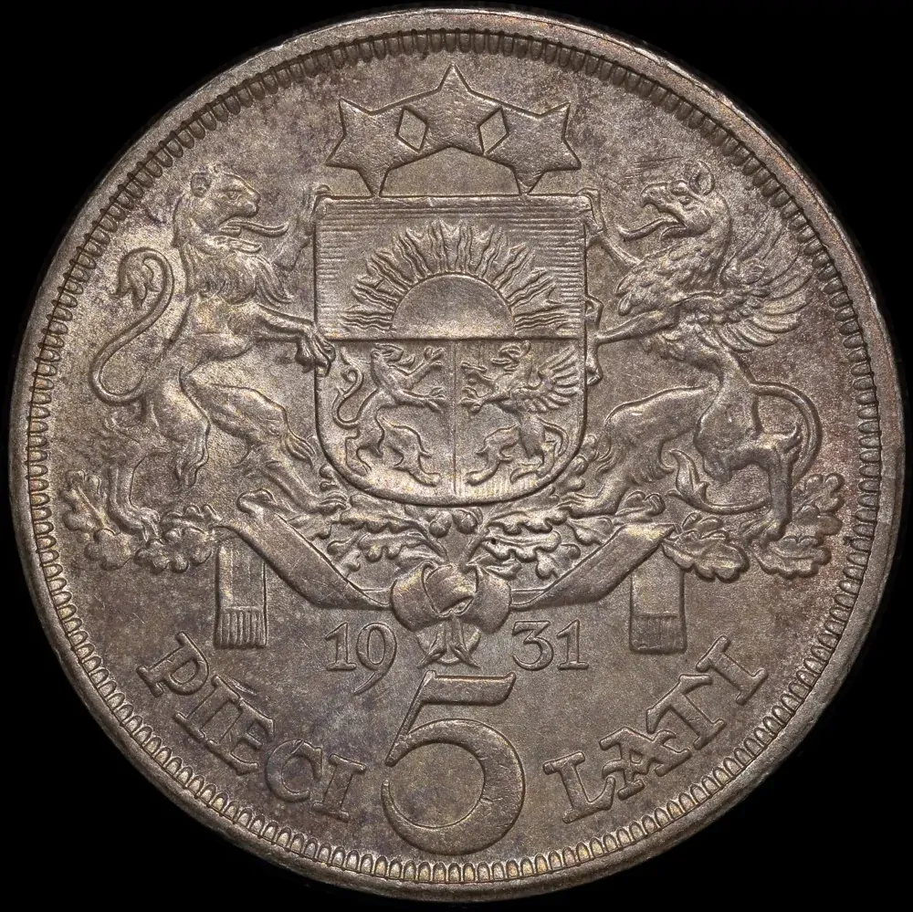 Latvia 1931 Silver 5 Lati KM#9 about Unc product image
