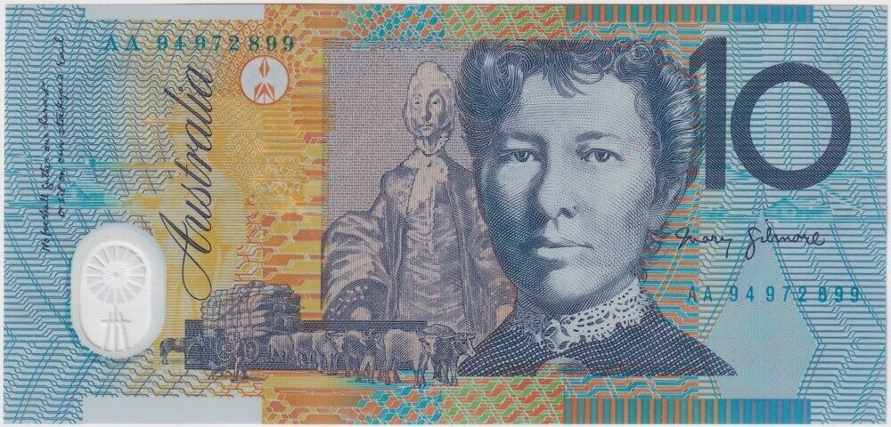 1994 $10 Note Fraser/Evans Grey Dobell AA94 First Prefix R316biF Uncirculated product image
