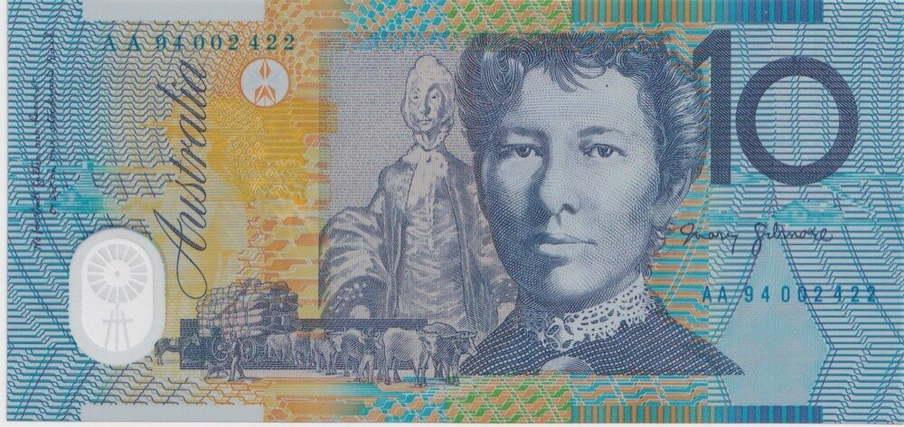 1994 $10 Note AA94 First Prefix Fraser/Evans Grey Dobell R316biF Uncirculated product image