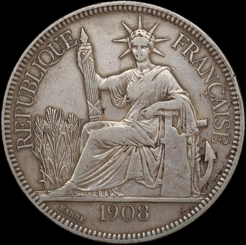 French-Indo China 1908-A Silver Piastre KM#5a.1 EF product image