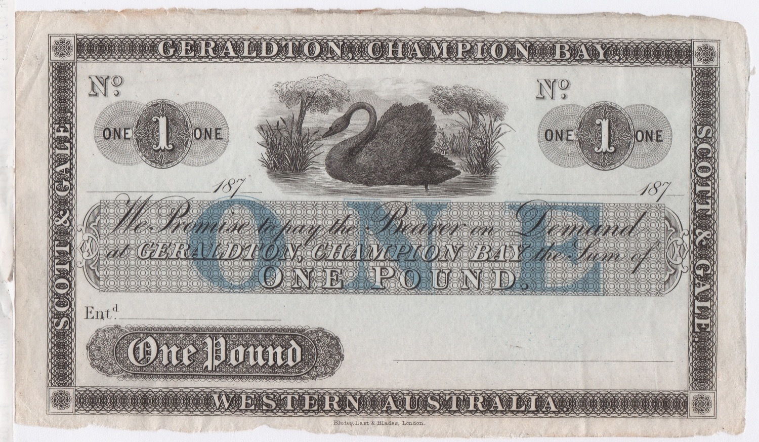 Unissued 1 Pound Note ca1870 Scott & Gale Champion Bay good EF product image