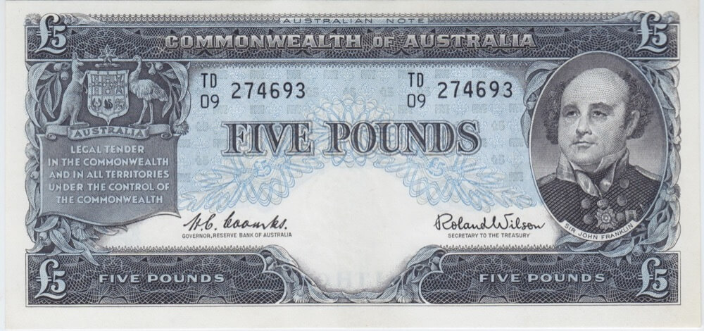 1960 Five Pound TD/09 Last Prefix Coombs/Wilson R50L PCGS Choice Unc 64 product image