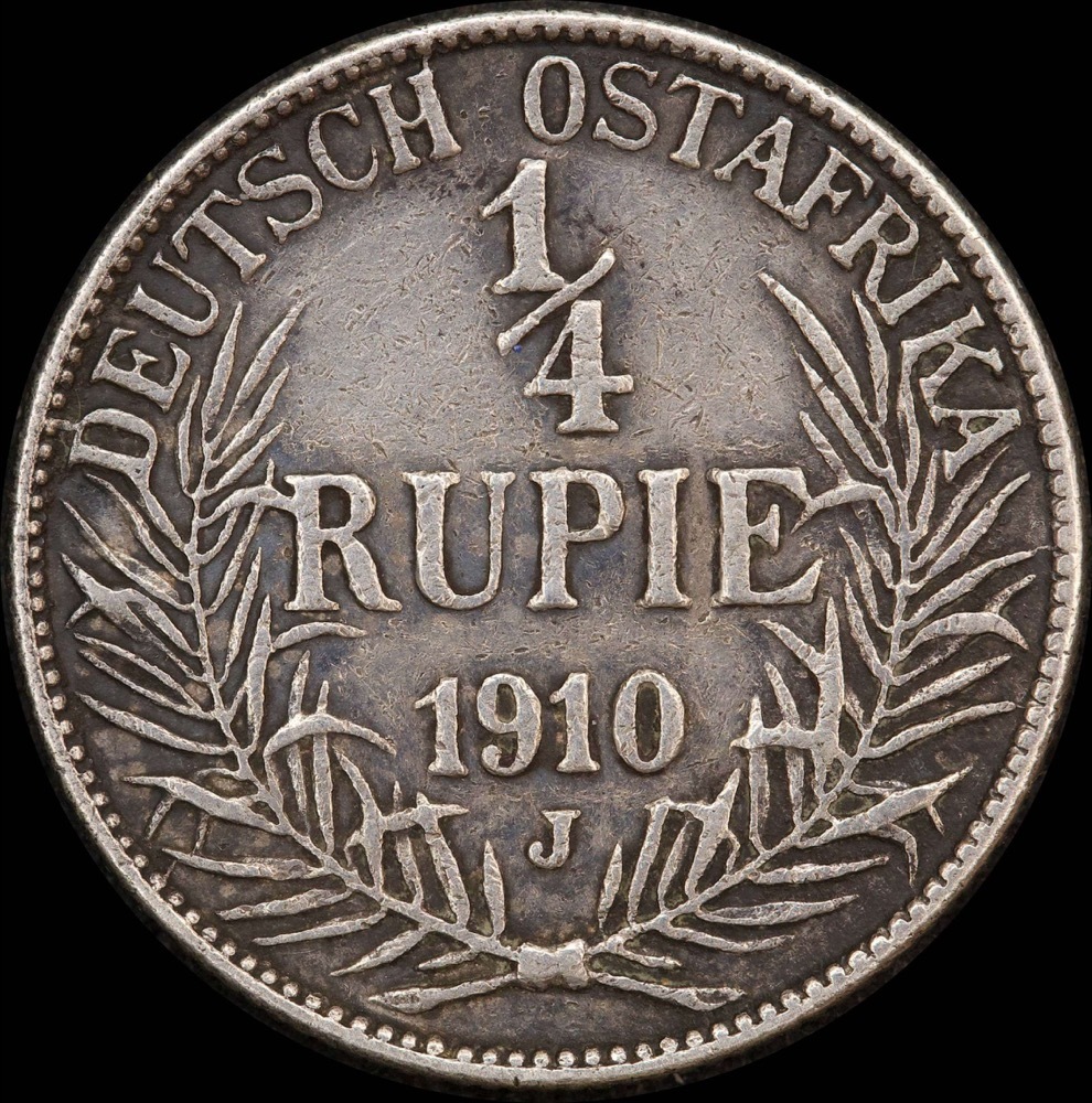 German East Africa 1910-J Silver 1/4 Rupie KM#8 good VF product image