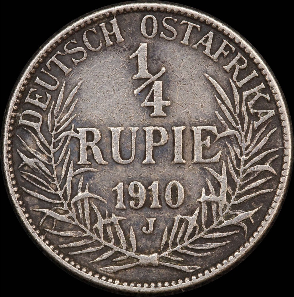 German East Africa 1910-J Silver 1/4 Rupie KM#8 good VF product image
