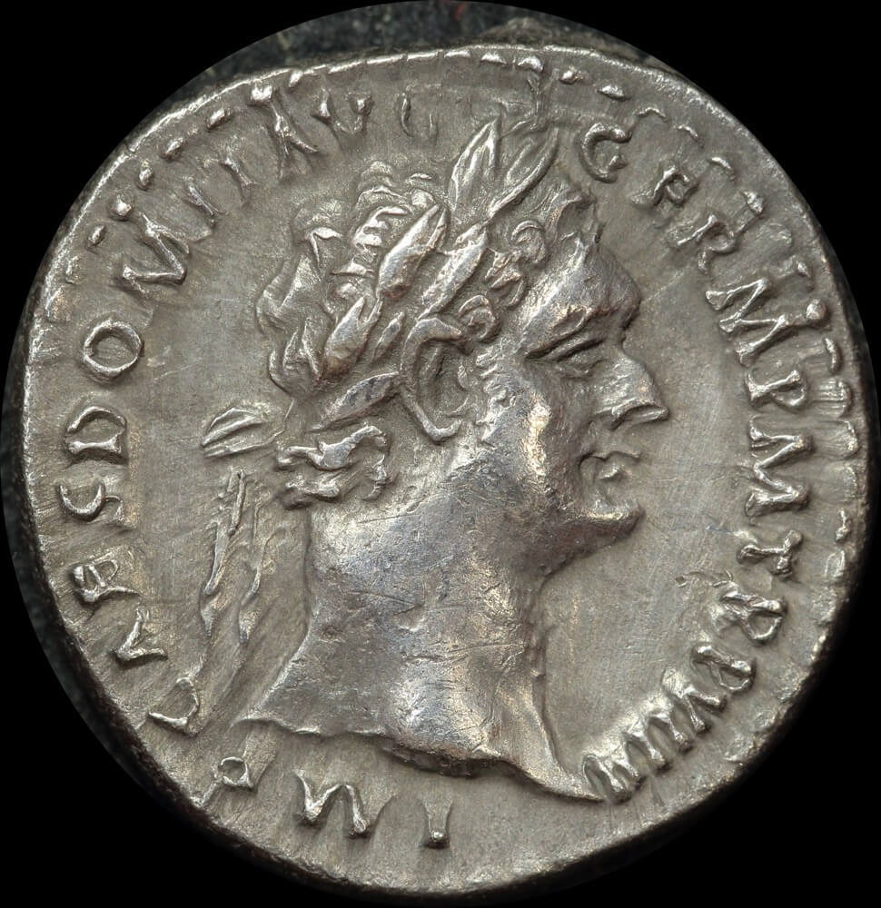 Ancient Rome (Imperial) 90 AD Domitian Silver Denarius Minerva RIC II 691 good VF product image