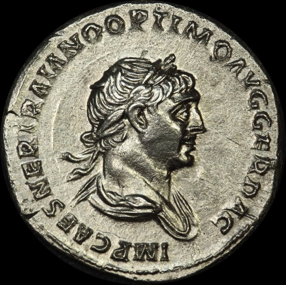 Ancient Rome (Imperial) 114-117 AD Trajan Silver Denarius Felicitas RIC 343 good VF product image