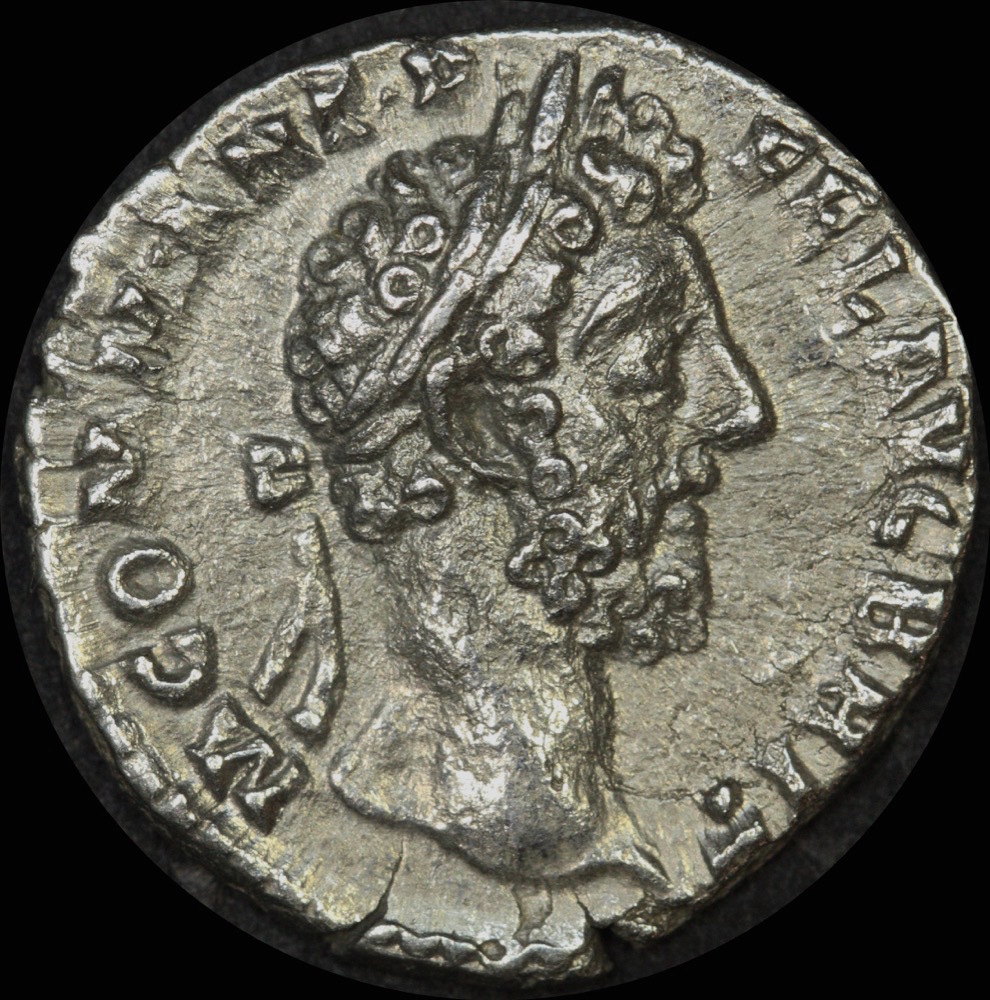 Ancient Rome (Imperial) 185 AD Commodus Silver Denarius Globe and scroll RIC 124 good VF product image