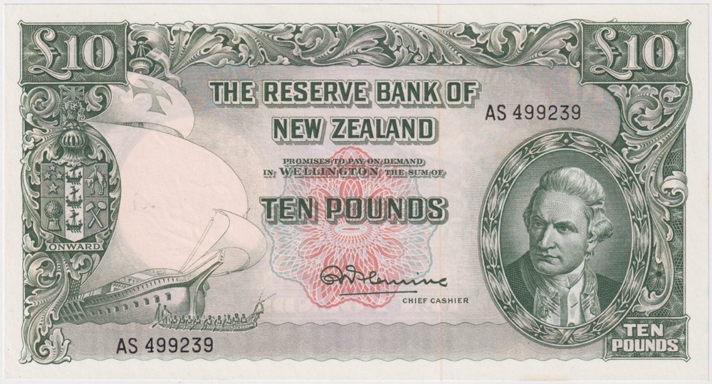 New Zealand 1956 10 Pound Note Fleming Pick#161d Uncirculated product image