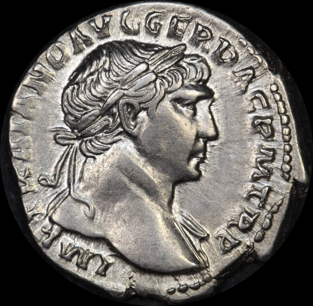 Ancient Rome (Imperial) 98 AD Trajan Silver Denarius Victory Woytek 270b good VF product image