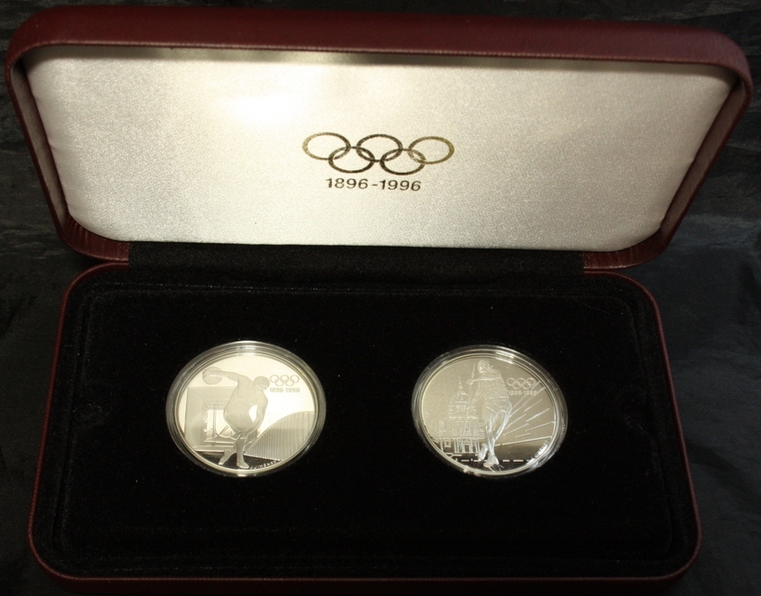 France 1994 IOC Olympic Centenary Silver 100F Proof Pair Discus & Javelin product image