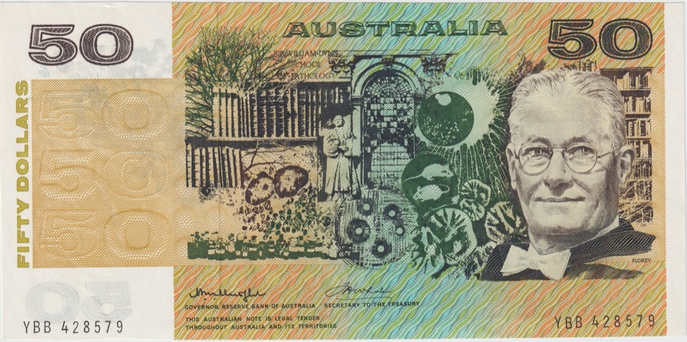1976 $50 Note Gothic Serials Side Thread Knight/Wheeler R506B about Uncirculated product image
