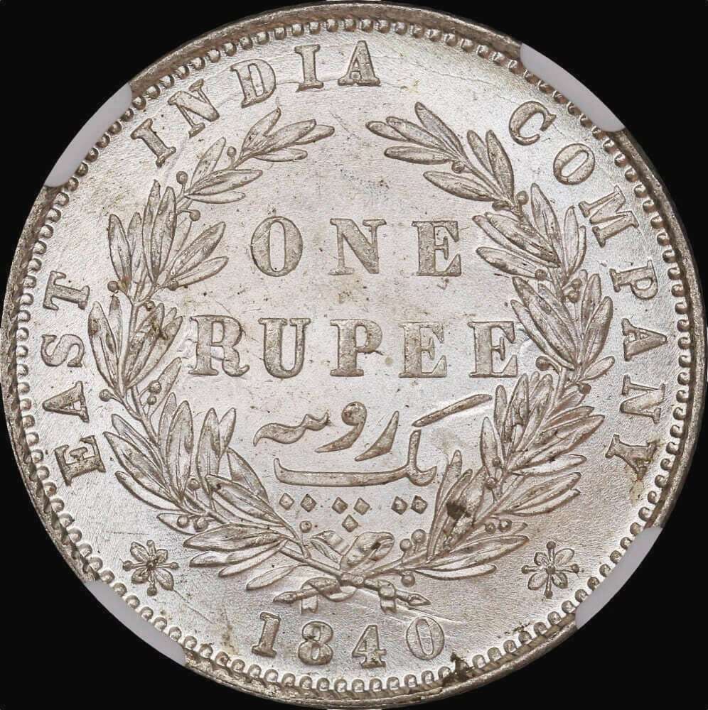 India (British) 1840 Silver Rupee KM# 458.2 NGC MS63 product image