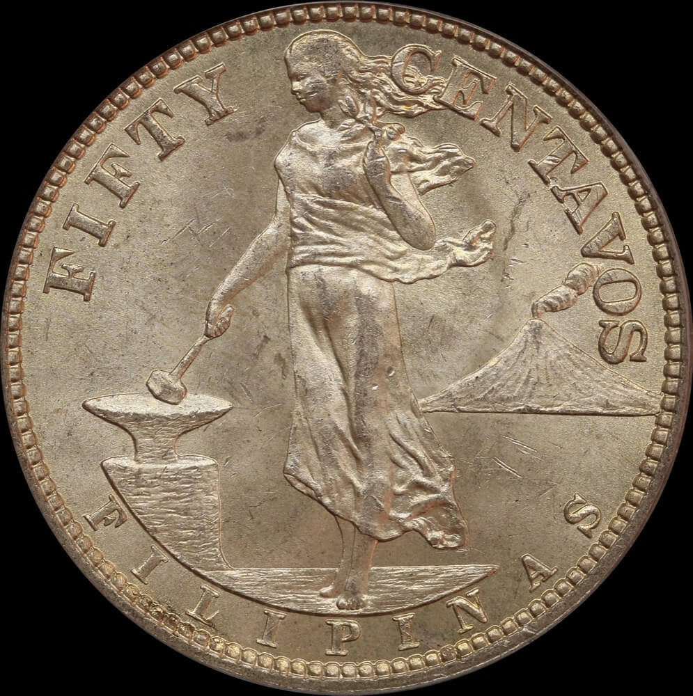 Philippines 1921 Silver 50 Centavos KM#171 PCGS MS63 product image