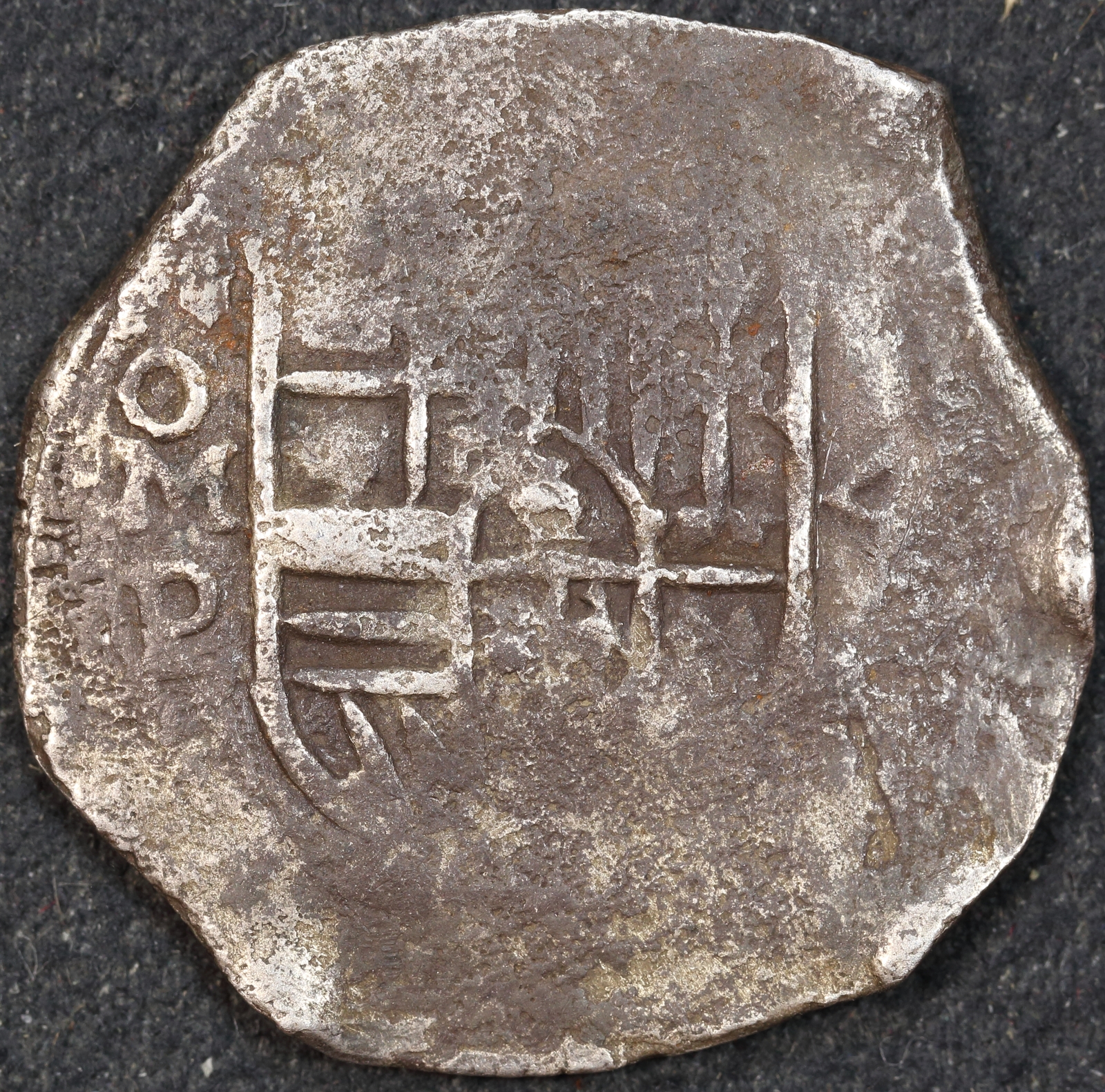 Mexico 1634-1655 Silver 4 Reales Y# 526 Fine Ex Gilt Dragon Shipwreck WAM Cert # 13288 product image
