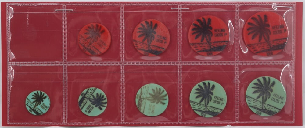 Keeling-Cocos Islands 1968 Plastic Token Set (10 Rupee ~ 1 Cent) KM#Tn8~16 EF ~ Unc product image