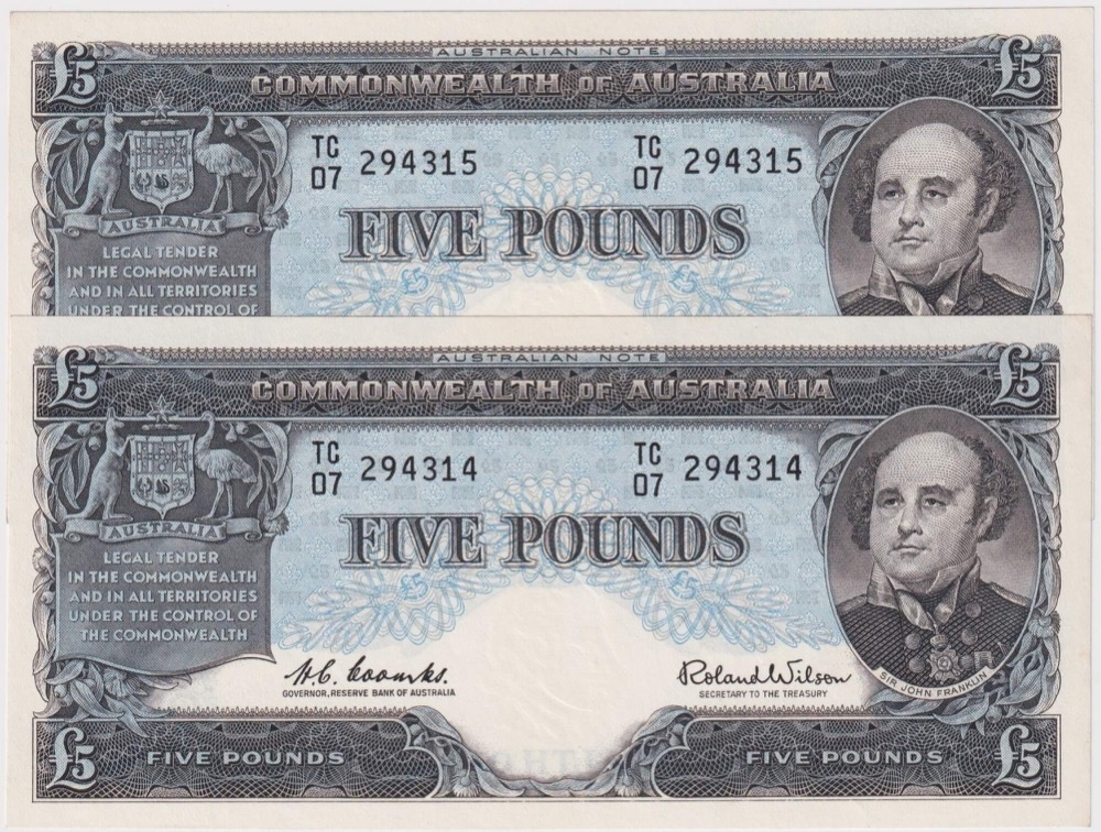 1960 Five Pound Consecutive Pair Coombs/Wilson R50 Uncirculated product image