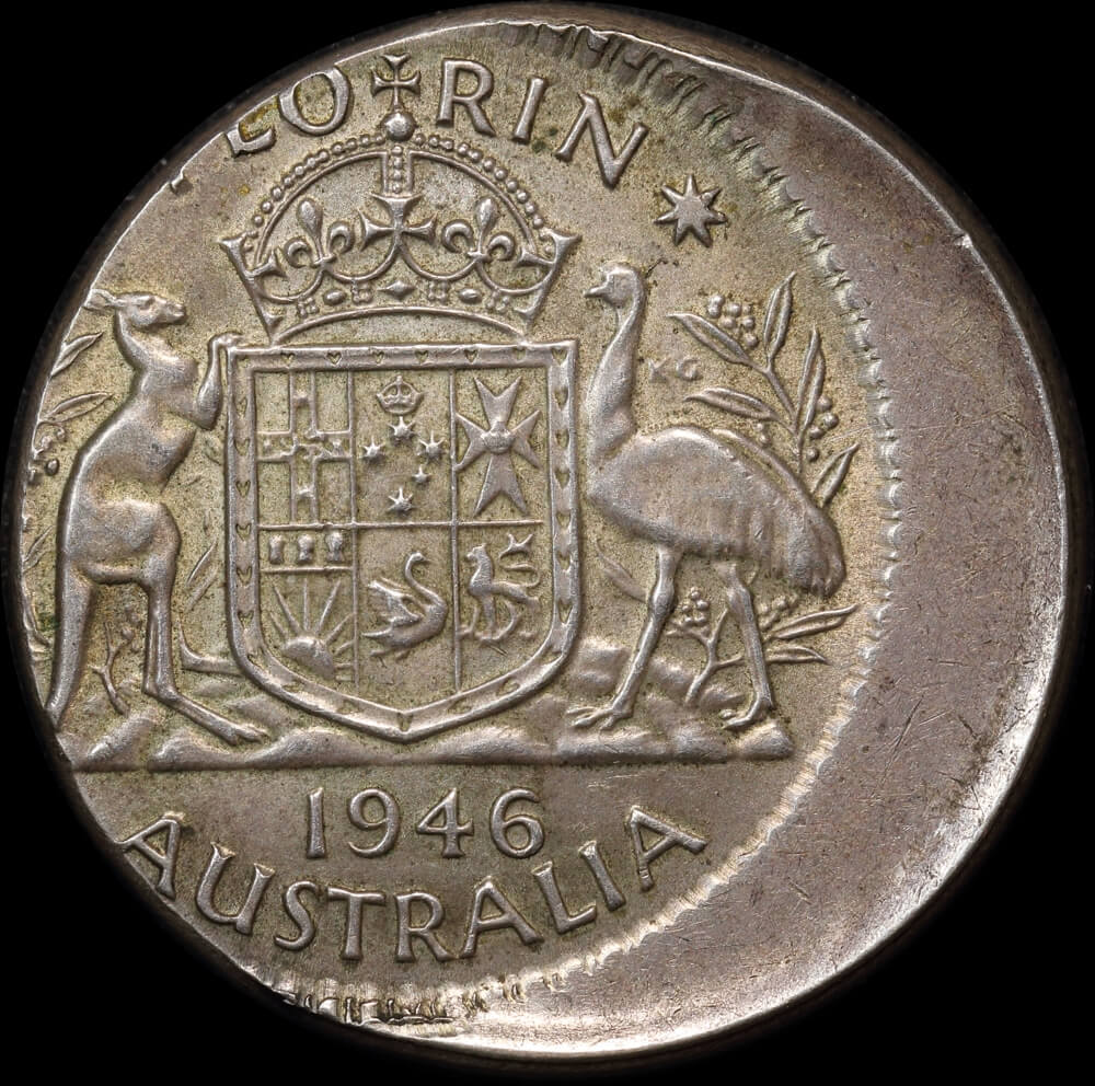 Australia 1946 Florin 6.00mm Off Centre Mis-Strike good EF product image