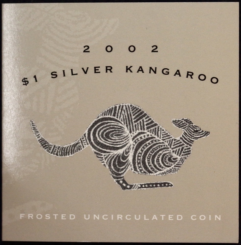2002 One Dollar Silver Kangaroo Unc Coin In Box Aboriginal Design product image