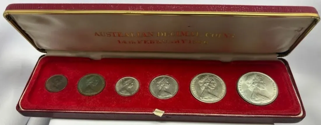 1966 Australian Decimal Coins Set Red Leatherette Case  product image