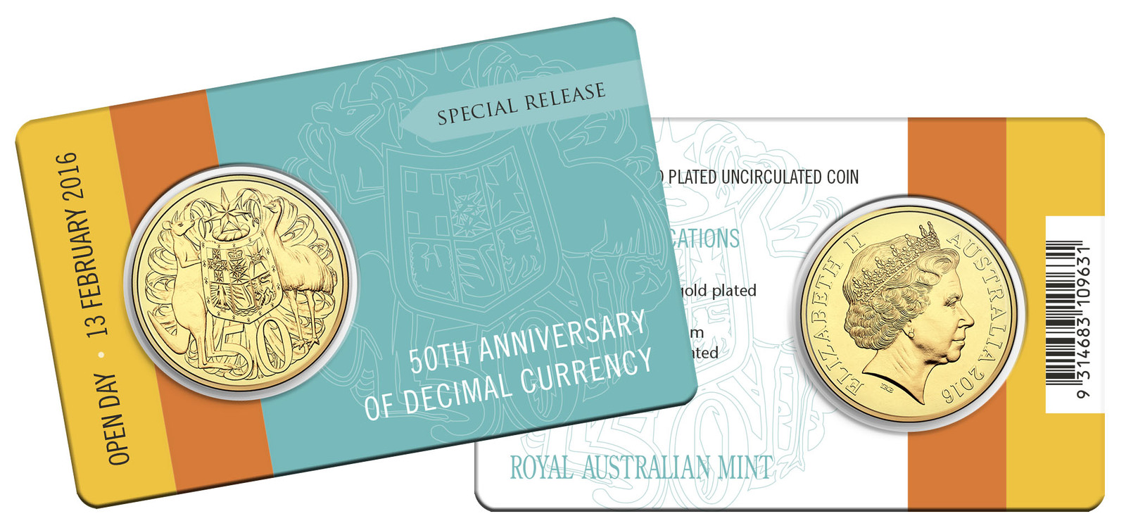 2016 Gold Plated 50 Cent in Special Open Day Presentation Card product image