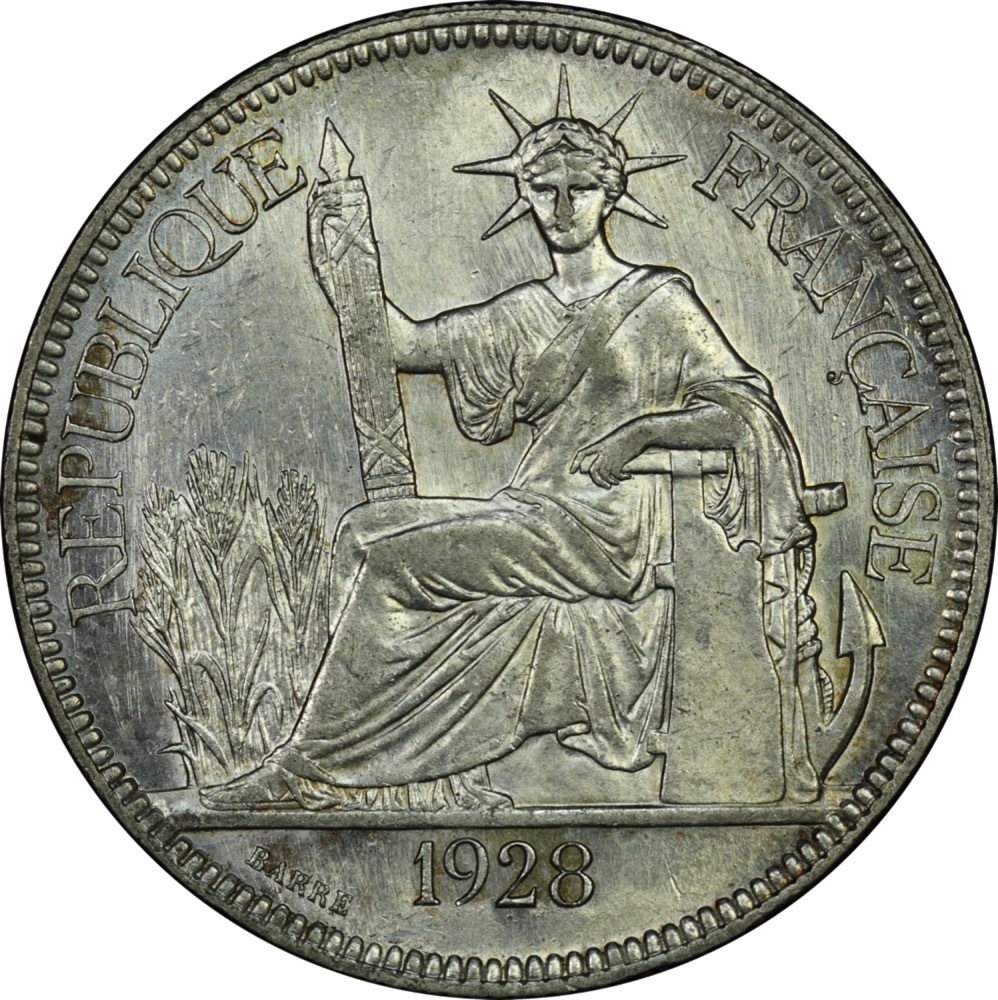 French Indo China 1928 Silver Piastre KM#5A.1 PCGS AU58 product image