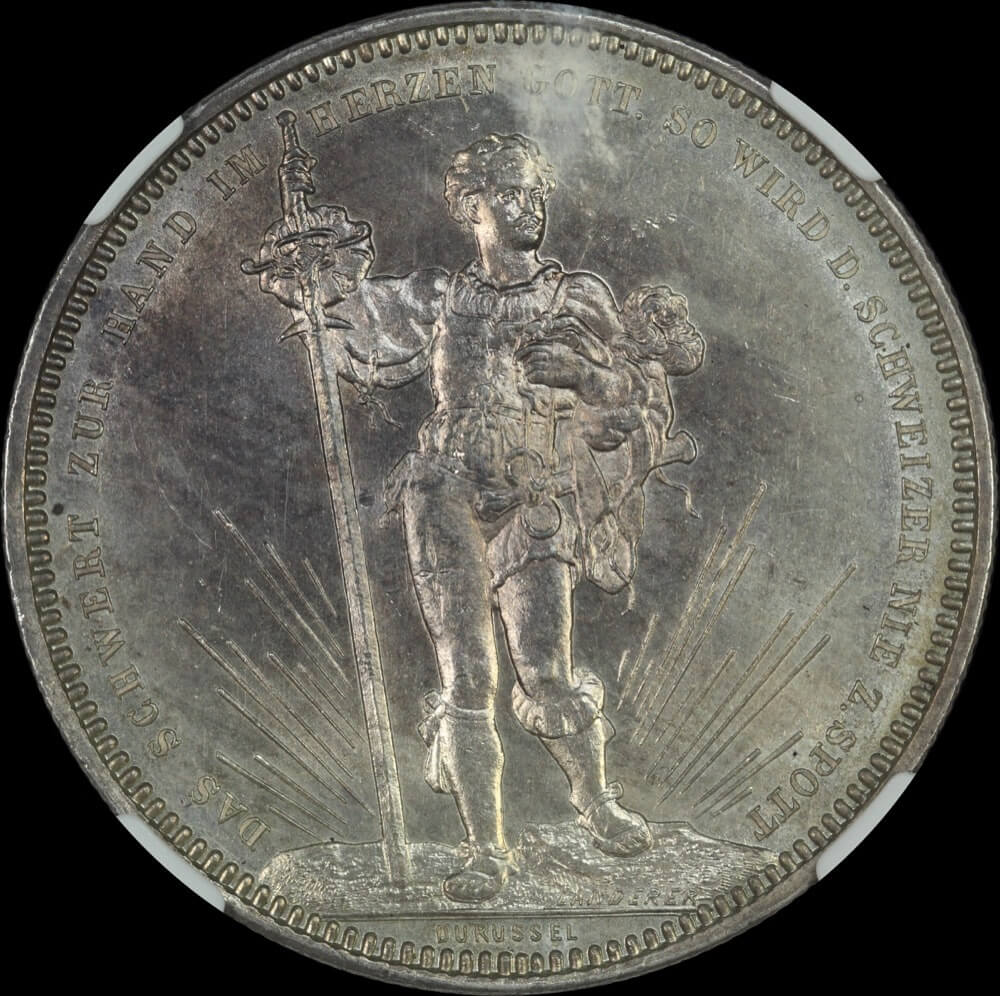 Switzerland 1879 Silver 5 Francs Basel Shooting Thaler NGC MS64 product image