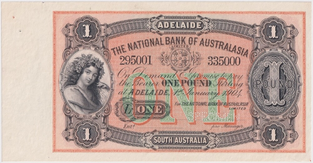 National Bank of Australasia (Adelaide) 1904 1 Pound Unissued Specimen Note MVR# 4a about Unc product image